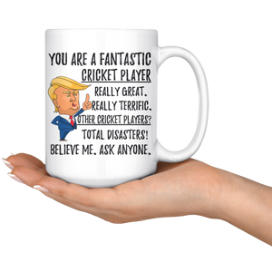 Funny Cricket Player Trump Coffee Mug (15 oz)