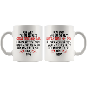 Personalized Norfolk Terrier Dog Teddy Mom Barb Coffee Mug (11 oz)