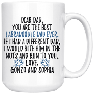 Personalized Labradoodle Dog Gonzo And Sophia Dad Coffee Mug (15 oz)