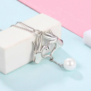 Love You Hand Gesture Pearl Pendant Necklace -  925 Sterling Silver - Freedom Look