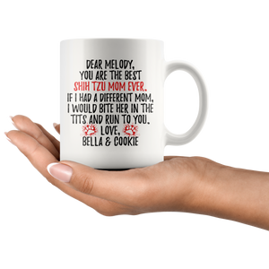Personalized Shih Tzu Dog Bella & Cookie Mom Melody Coffee Mug (11 oz)