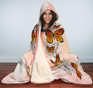 Monarch Butterfly Pink Hooded Blanket