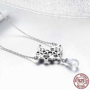 Moon & Star Crystal Pendant Necklace - Sterling Silver - Freedom Look
