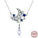 Moon & Star Crystal Pendant Necklace - Sterling Silver - Freedom Look