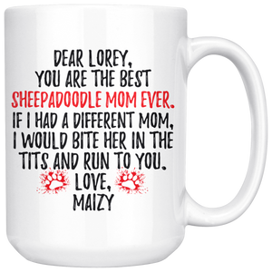 Personalized Sheepadoodle Dog Maizy Mom Lorey Coffee Mug (15 oz)