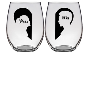 Hers & His Stemless Wine Glass - Set of 2 (Laser Etched)
