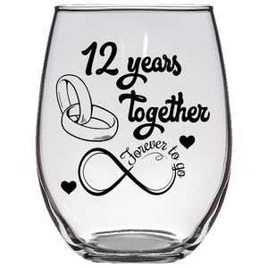 12th Anniversary - Forever To Go Stemless Wine Glass (Laser Etched)