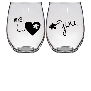 Me & You Puzzle Stemless Wine Glass - Set of 2 (Laser Etched)