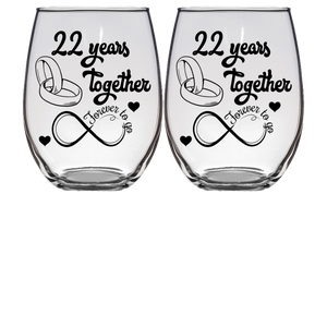 22 FTG - Anniversary Stemless Wine Glass - Set of 2 (Laser Etched)