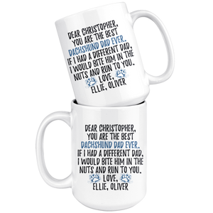 Personalized Dachshund Ellie, Oliver Dad Christopher Coffee Mug (15 oz)
