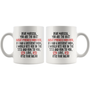 Personalized Great Pyrenees Dog Otis Ivar Baloo Mom Marissa Coffee Mug (11 oz)