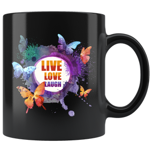 Live Love Laugh Butterfly Black Coffee Mug (11 oz)