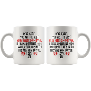 Personalized Blue Heeler Dog Ace Mom Katie Coffee Mug (11 oz)