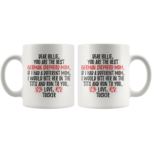 Personalized German Shepherd Dog Tucker Mom Billie Coffee Mug (11 oz)