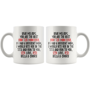 Personalized Shih Tzu Dog Bella & Cookie Mom Melody Coffee Mug (11 oz)