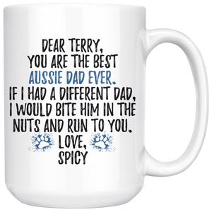 Personalized Australian Shepherd Dog Spicy Dad Terry Coffee Mug (15 oz)