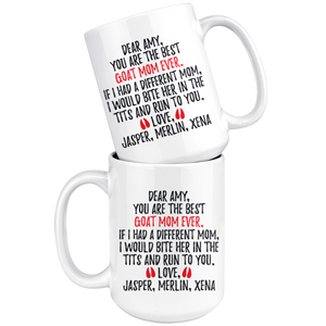 Personalized Goats Jasper, Merlin Xena Mom Coffee Mug (15 oz)