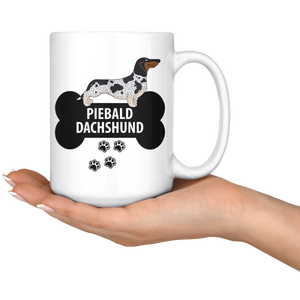 Piebald Dachshund Mug - Piebald Dachshund Ornament - Wiener Dog Dad Mom Mug With Bone And Paws - Great Gift For Daschund Owner - 15 oz