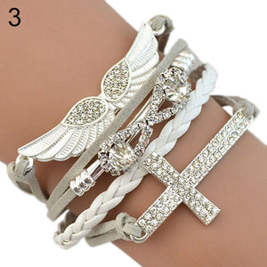 Beautiful Angel Wings Leather Bangle Bracelet - Freedom Look