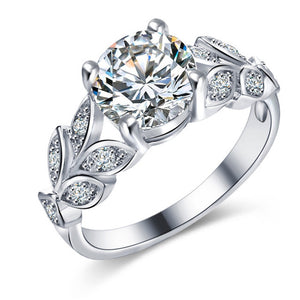Silver Color Leaf Flower Rings