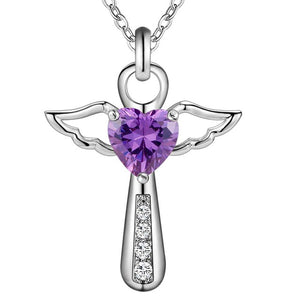 Jesus Cross Love Angel Heart Wing Silver Pendant Necklace - Freedom Look