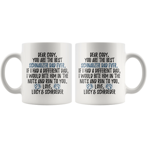 Personalized Schnauzer Dog Lucy & Schroeder Dad Cody Coffee Mug (11 oz)