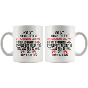 Personalized Yellow Labrador Dog George & Oliver Mom Pat Coffee Mug (11 oz)