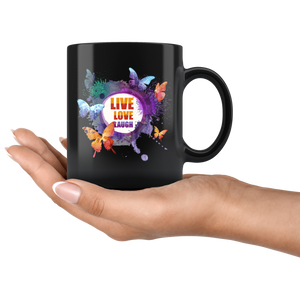Live Love Laugh Butterfly Black Coffee Mug (11 oz)