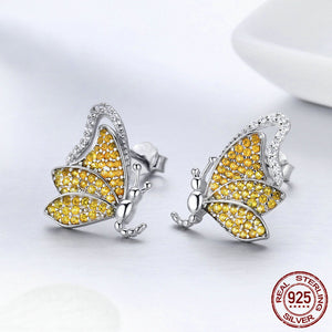 925 Sterling Silver Butterfly Yellow Stud Earrings - Freedom Look