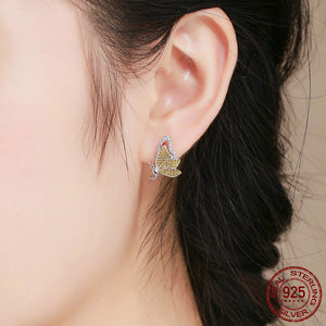 925 Sterling Silver Butterfly Yellow Stud Earrings - Freedom Look