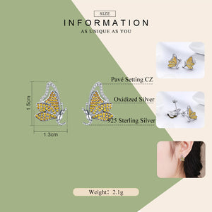 925 Sterling Silver Butterfly Yellow Stud Earrings - Freedom Look
