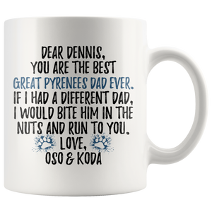 Personalized Great Pyrenees Dog Oso & Koda Dad Dennis Coffee Mug (11 oz)
